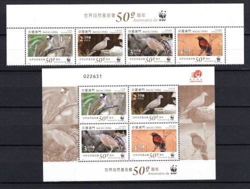 Macau WWF MiNr. 1747-1750 Vögel: 4er-Streifen und Block postfrisch Tiere