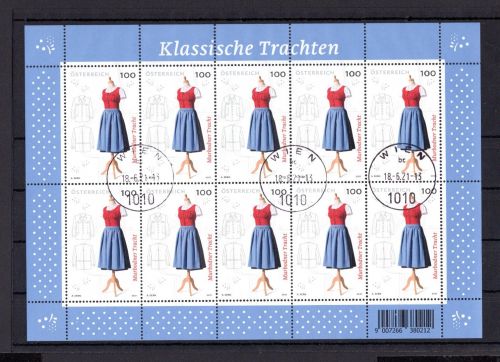 Österreich MiNr. 3580 gestempelt als Kleinbogen, Trachten
