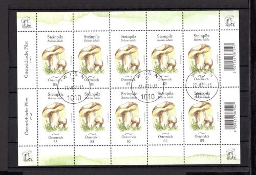 Österreich MiNr. 3599 Ersttagsstempel als Kleinbogen, Pilze