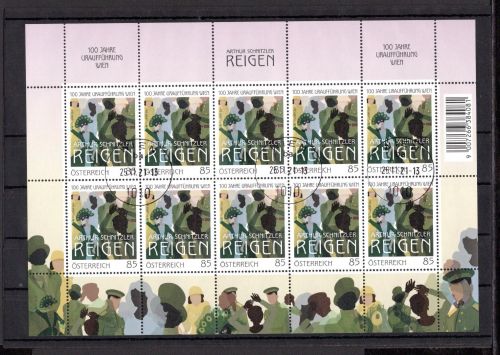 Österreich MiNr. 3612 gestempelt als Kleinbogen, Arthur Schnitzler