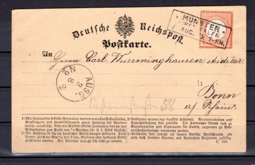 Kaiserreich MiNr. 14 Einzelfrankatur auf Postkarte, kleines Brustschild