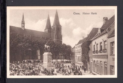 AK Cleve (Kleve) NRW um 1910 Lohengrin Denkmal mit Markttreiben