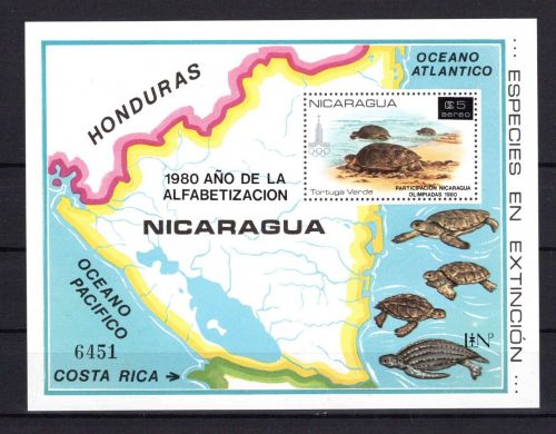 Nicaragua MiNr. Block 114 Schildkröten Turtles Landkarte postfrisch Tiere