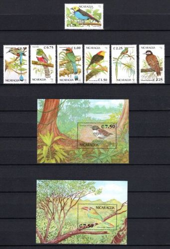 Nicaragua MiNr. 3047ff mit Block 195+196 Vögel 1991, postfrisch Tiere