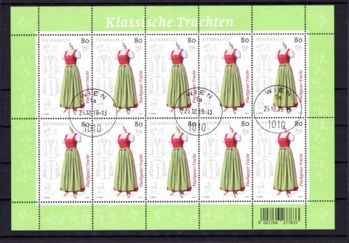 Österreich MiNr. 3492 Ersttagsstempel als Kleinbogen, Trachten