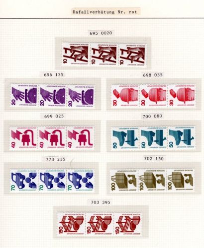 Bund MiNr. 695-703 + 773 postfrisch 3er Streifen, rote Nummer