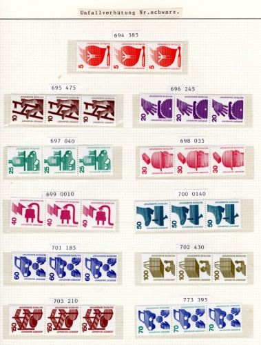 Bund MiNr. 694-703 + 773 postfrisch 3er Streifen schwarze Nummer