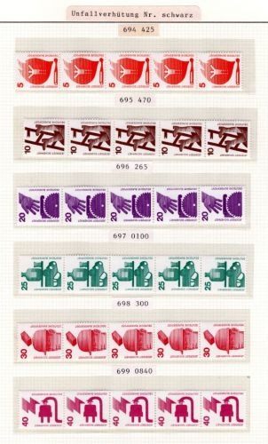 Bund MiNr. 694-703 + 773 postfrisch 5er Streifen schwarze Nummer
