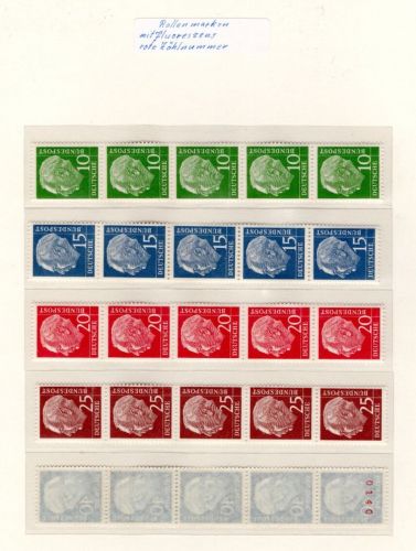 Bund MiNr. 183-186 y + 260 y postfrisch 5er Streifen rote Nummer