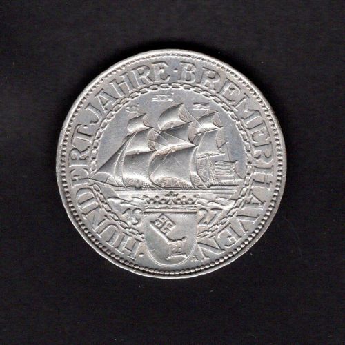 Weimar 1927 A 5 Reichsmark "Bremerhaven" vz-st