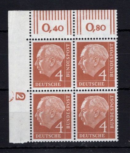 Bund MiNr. 178 x DZ 2 postfrisch 4er Block Eckrand rechte Spalte gefaltet