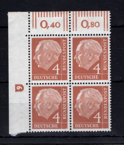 Bund MiNr. 178 x DZ 6 postfrisch 4er Block Eckrand