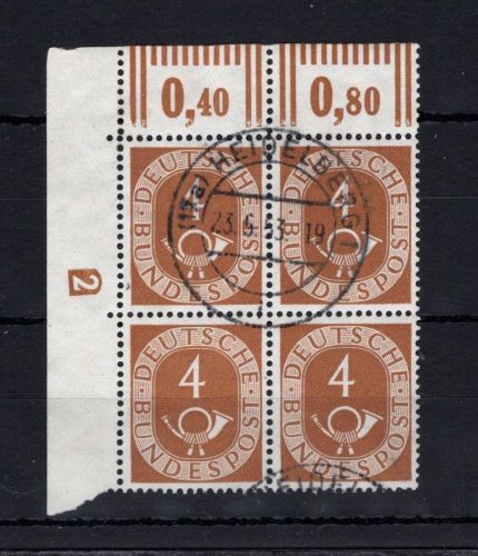 Bund MiNr. 124 DZ 2 gestempelt 4er Block Eckrand, geprüft Schlegel