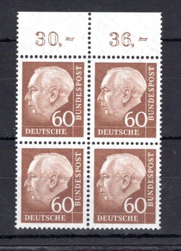 Bund MiNr. 262 xv postfrisch 4er Block Oberrand, ungefaltet