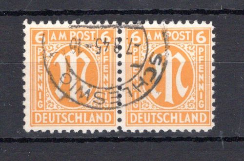 Bi-Zone MiNr. 4 y gestempelt waag. Paar, geprüft Hettler