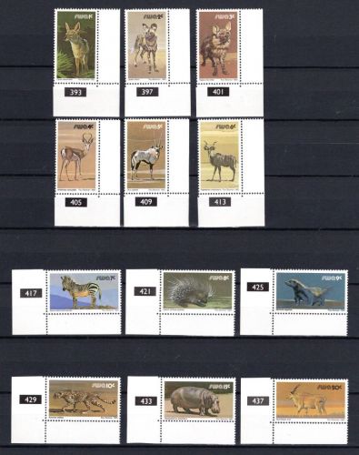 Südwestafrika MiNr. 298-301 Ecken mit Nummer postfrisch Heimische Tiere