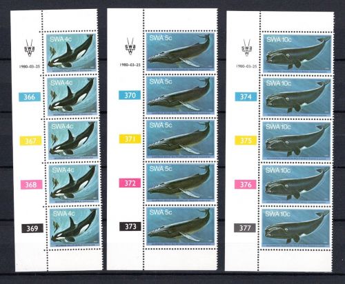 Südwestafrika MiNr. 466-471 Rand-Bogenteile postfrisch Tiere Wale