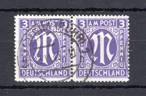 Bi-Zone MiNr. 10 Gy gestempelt waag. Paar, geprüft Hettler