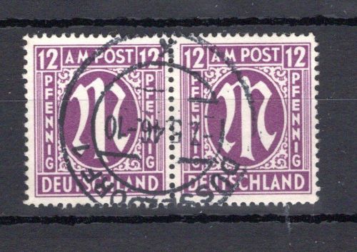 Bi-Zone MiNr. 15 a Fz gestempelt waag. Paar, geprüft Hettler