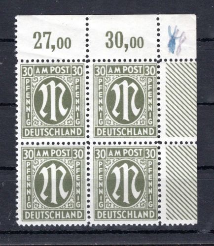 Bi-Zone MiNr. 29 a Cz oN postfrisch 4er Block Eckrand, geprüft Hettler