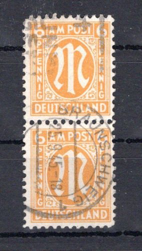 Bi-Zone MiNr. 20 A xa gestempelt senkr. Paar gefaltet Fotobefund Hettler