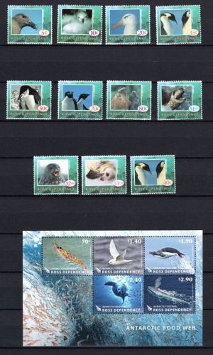 Ross Gebiet MiNr. 21-31 mit Block 9, alles postfrisch Meerestiere / Vögel