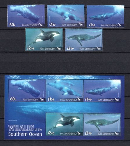 Ross Gebiet MiNr. 119-123A mit Bl. 4 postfrisch Wale Schwertwal Buckelwal