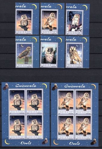 Rumänien MiNr. 5729-5734 Satz und Kleinbogen-Satz postfrisch Eulen, Vögel