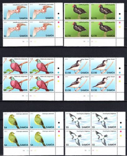 Samoa MiNr. 1105-1116 Satz al ER-Viererblöcke postfrisch Heimische Vögel