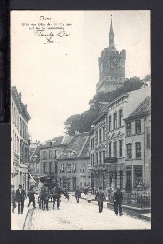 AK Cleve (Kleve) NRW 1905 Blick auf die Schwanenburg, Droschke