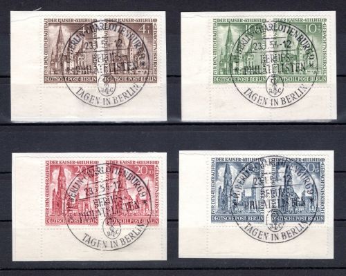 Berlin MiNr. 106-109 Sonderstempel waag. Paare Eckrand ul auf Briefstück