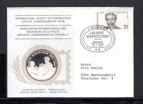 Bund 1975 Numisbrief Albert Schweitzer Limited Edition Sterling Silber PP