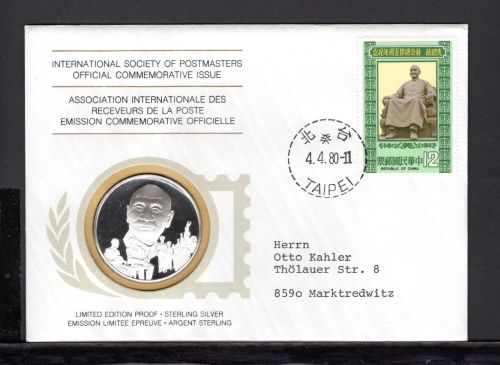 Taiwan 1980 Numisbrief Chiang Kai-shek Limited Edition 925er Silber PP