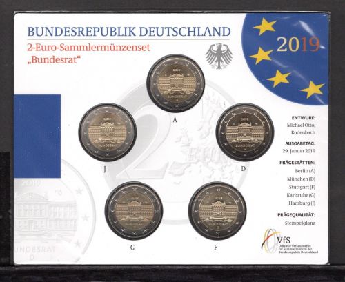 Bund 2019 2 Euro Gedenkmünzenset "Bundesrat", im Blister ST