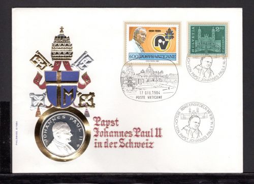 Vatikan 1984 Numisbrief Medaille Johannes Paul II. in der Schweiz PP