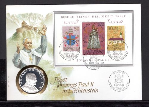 Liechtenstein 1985 Numisbrief Medaille Johannes Paul II. PP