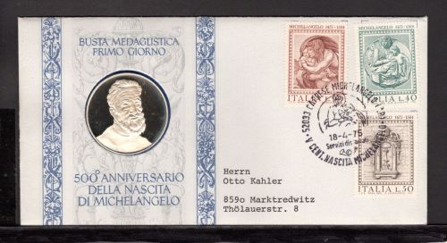 Italien 1975 Numisbrief Medaille Michelangelo 925er Silber PP