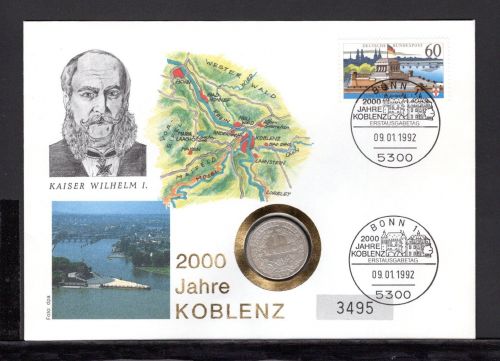 Bund 1992 Numisbrief 1 Mark 1874, 2000 Jahre Koblenz