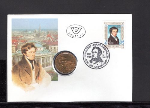 Österreich 1991 Numisbrief 20 Schilling Grillparzer