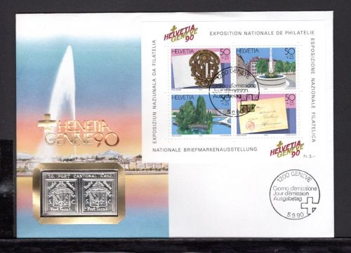 Schweiz 1990 Numisbrief Medaille Lokalbriefmarken Genf Feinsilber