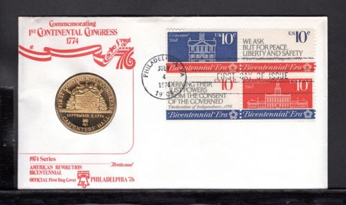 USA 1974 Numisbrief Bronzemedaille 200 Jahre 1. Continental Congress PP