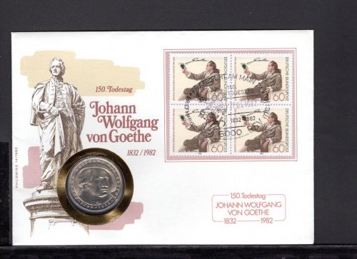 Bund 1982 Numisbrief 5 DM 150. Todestag Goethe