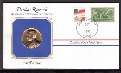 USA 1983 Numisbrief Medaille Theodore Roosevelt, vergoldet