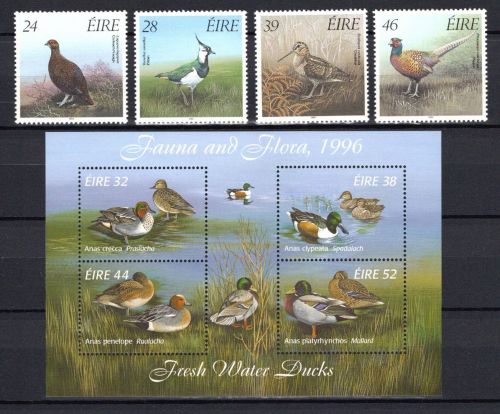 Irland MiNr. 690-693 mit Block 20, alles postfrisch Vögel / Enten