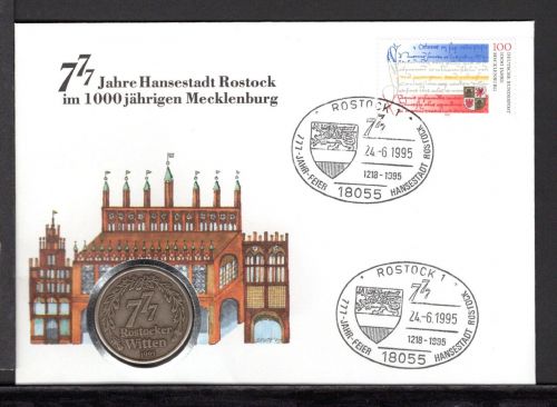 Bund 1995 Numisbrief Medaille 777 Jahre Rostock