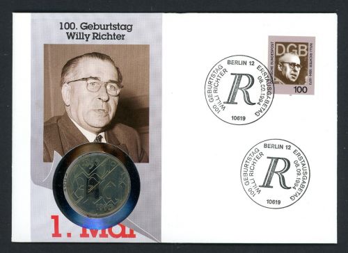 DDR 1994 Numisbrief Willi Richter mit 10 Mark 1. Mai Worbes 225 BU