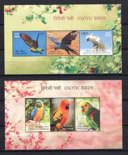 Indien MiNr. Block 149-150, beide postfrisch Birds Vögel Papageien Aras