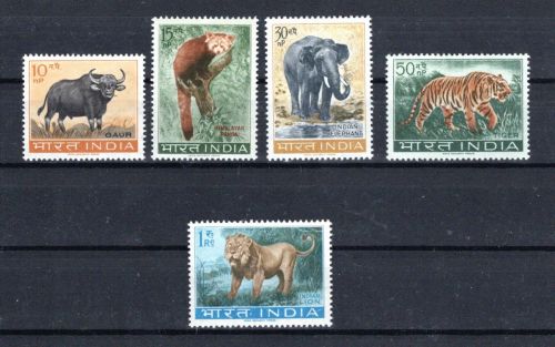 Indien MiNr. 358-362 Satz postfrisch Heimische Tiere Elefant Tiger Löwe