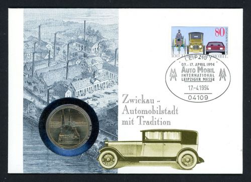 DDR 1994 Numisbrief Automobilstadt mit 5 Mark Zwickau Worbes 219 BU