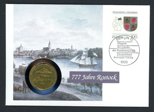 DDR 1993 Numisbrief mit 5 Mark Überseehafen Rostock Worbes 196 BU